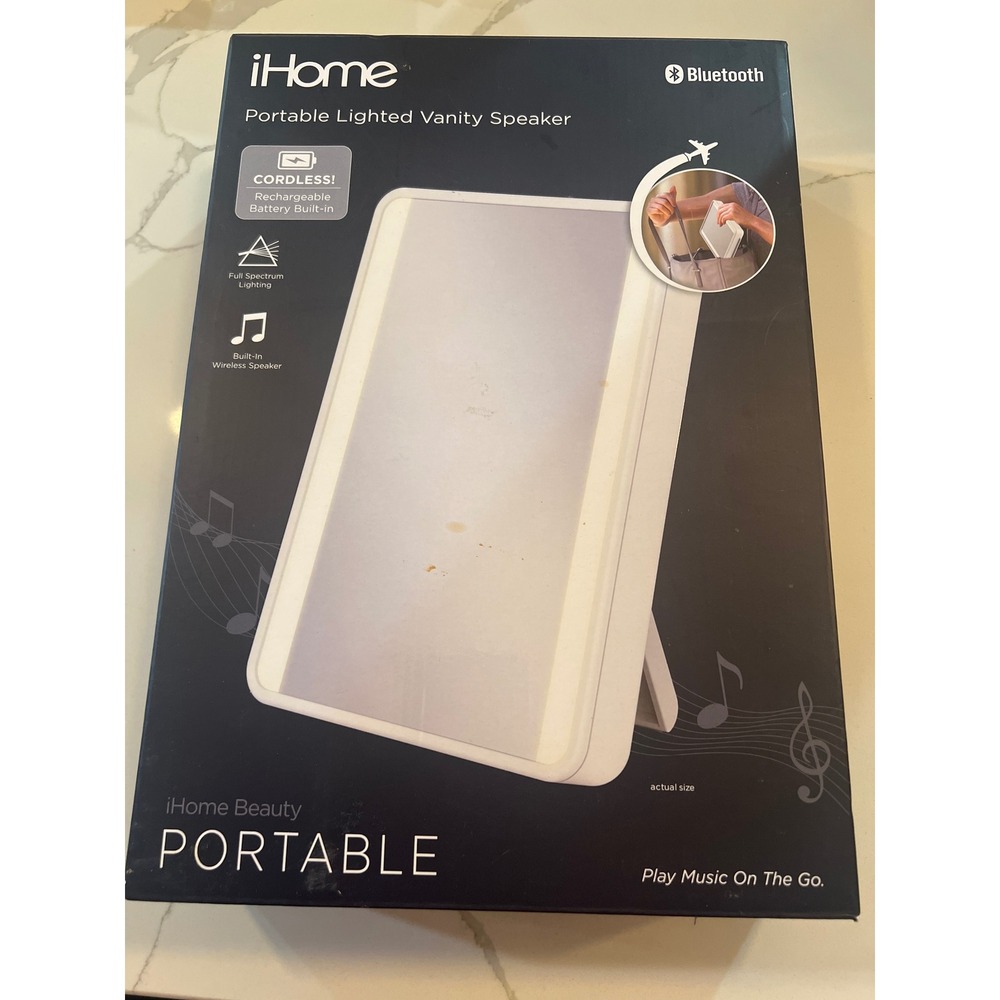 iHome Beauty Portable‎ Lighted Vanity Mirror Bluetooth Speaker White iCVBT1